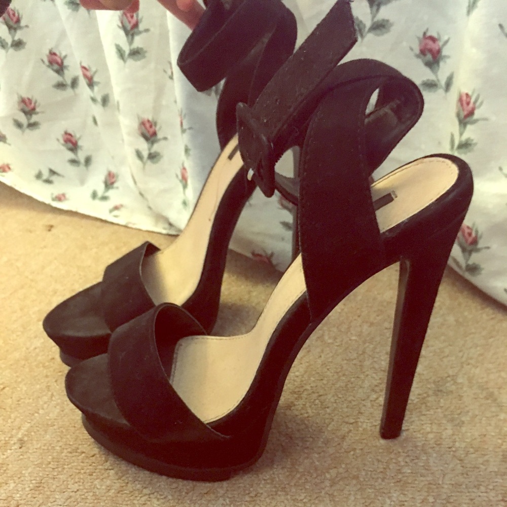 Black Velvet Ankle Strap Heels